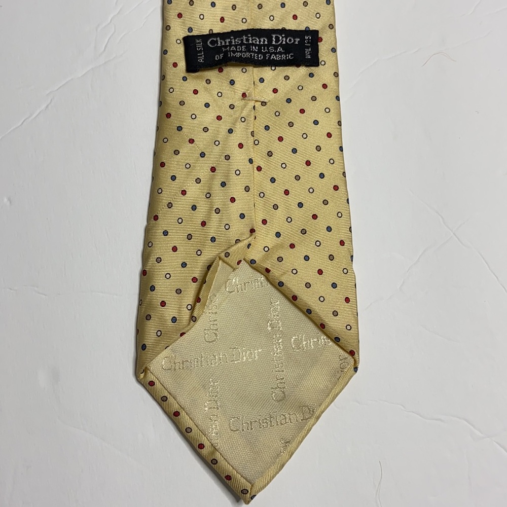 Christian Dior Silk Polkadots Yellow Tie. - Picture 3 of 3